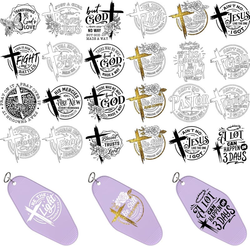 CHNVICK 48PCS UV DTF Keychain Transfer, Christian Quotes UV DTF wrap with Bright Colors and Beautiful Design for Keychain, Laptop, Greeting Card Decoration - Image 1